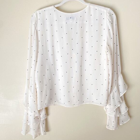 INTERMIX | Meena Embellished Silk Blouse Polka Dot Ruffle Sleeves White Black M - Picture 8 of 11